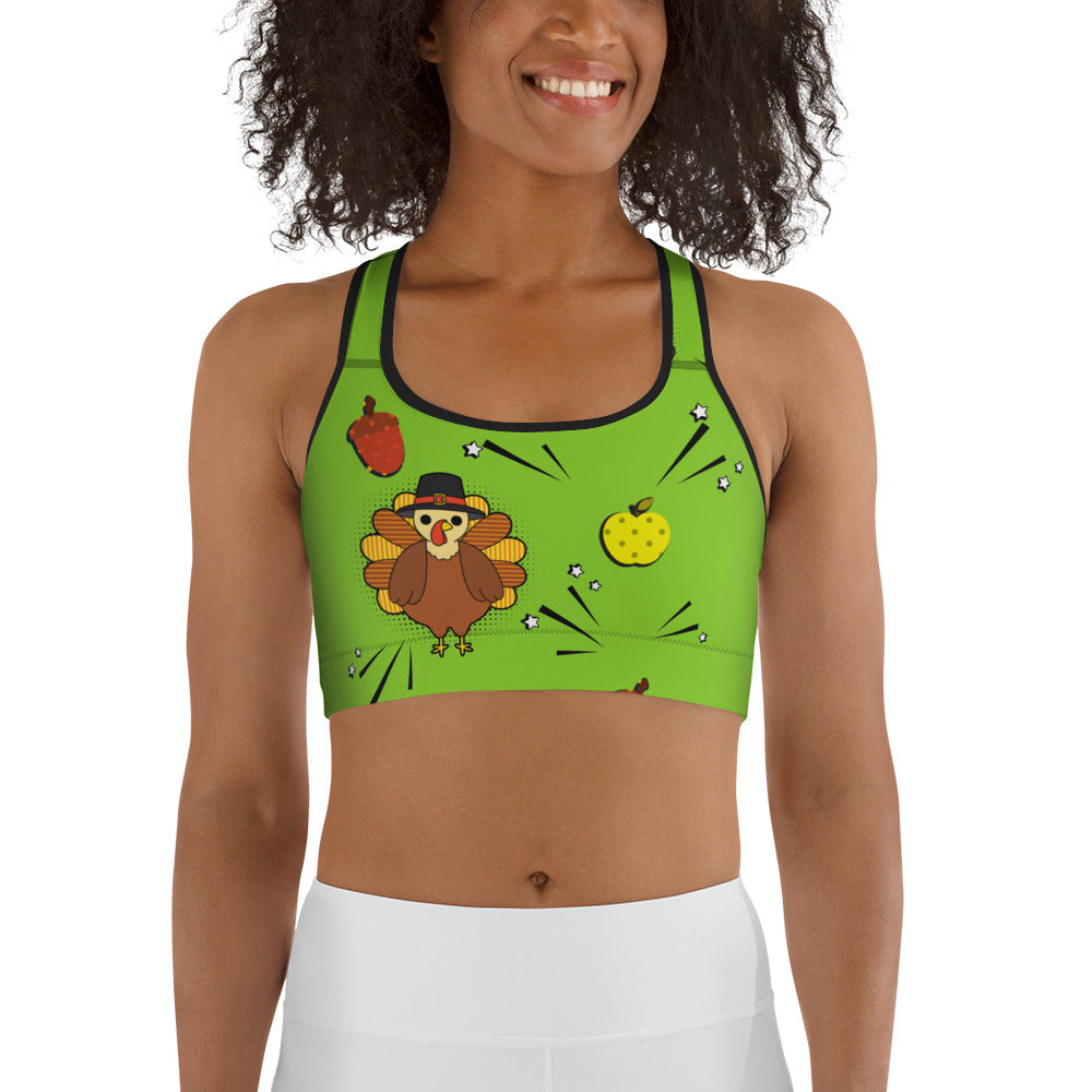 Cute Frog Pattern Print Women's Sports Bra