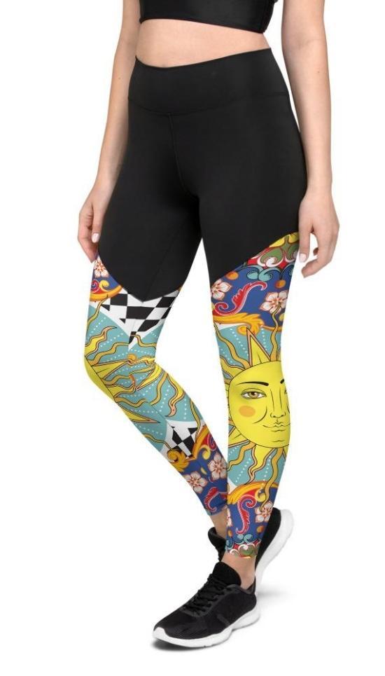 Psychedelic Sun Print Compression Leggings
