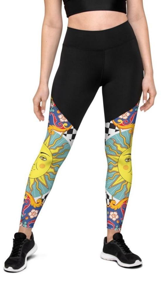 Psychedelic Sun Print Compression Leggings