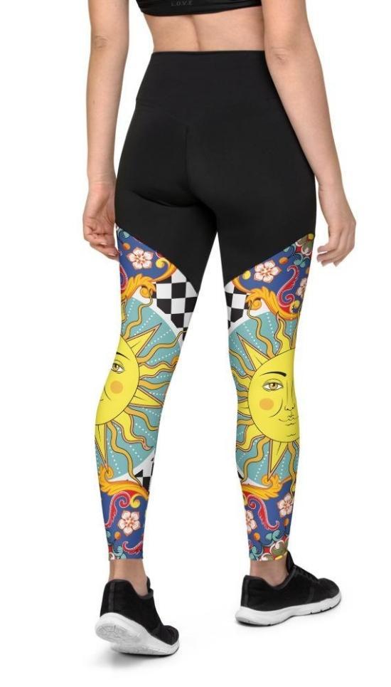 Psychedelic Sun Print Compression Leggings