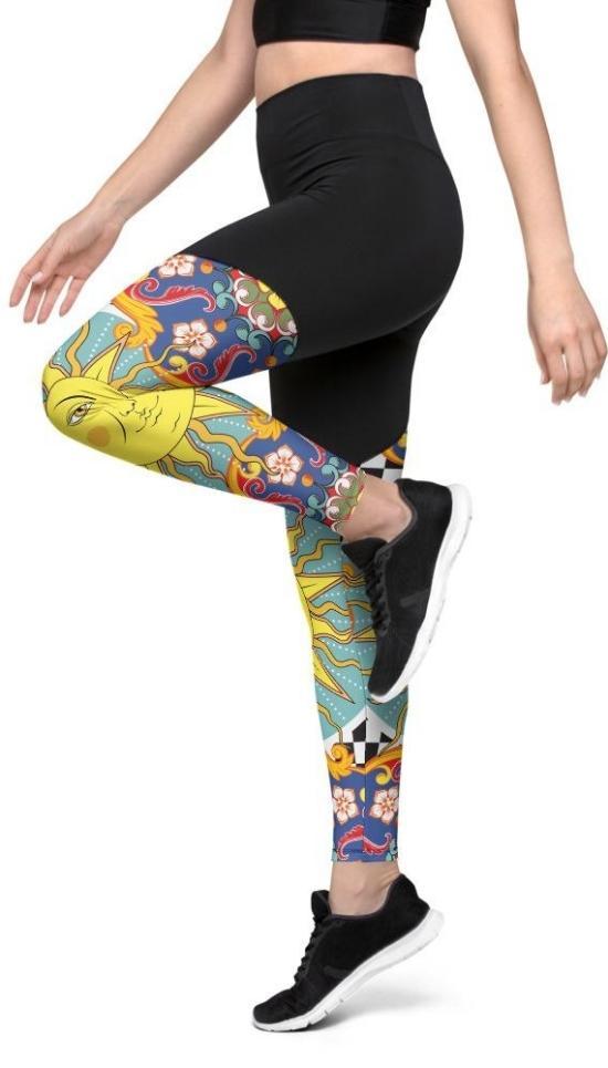 Psychedelic Sun Print Compression Leggings