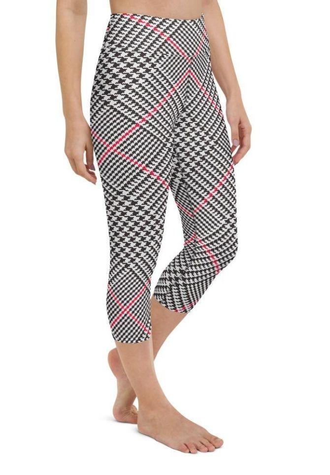 Red Houndstooth Plaid Yoga Capris