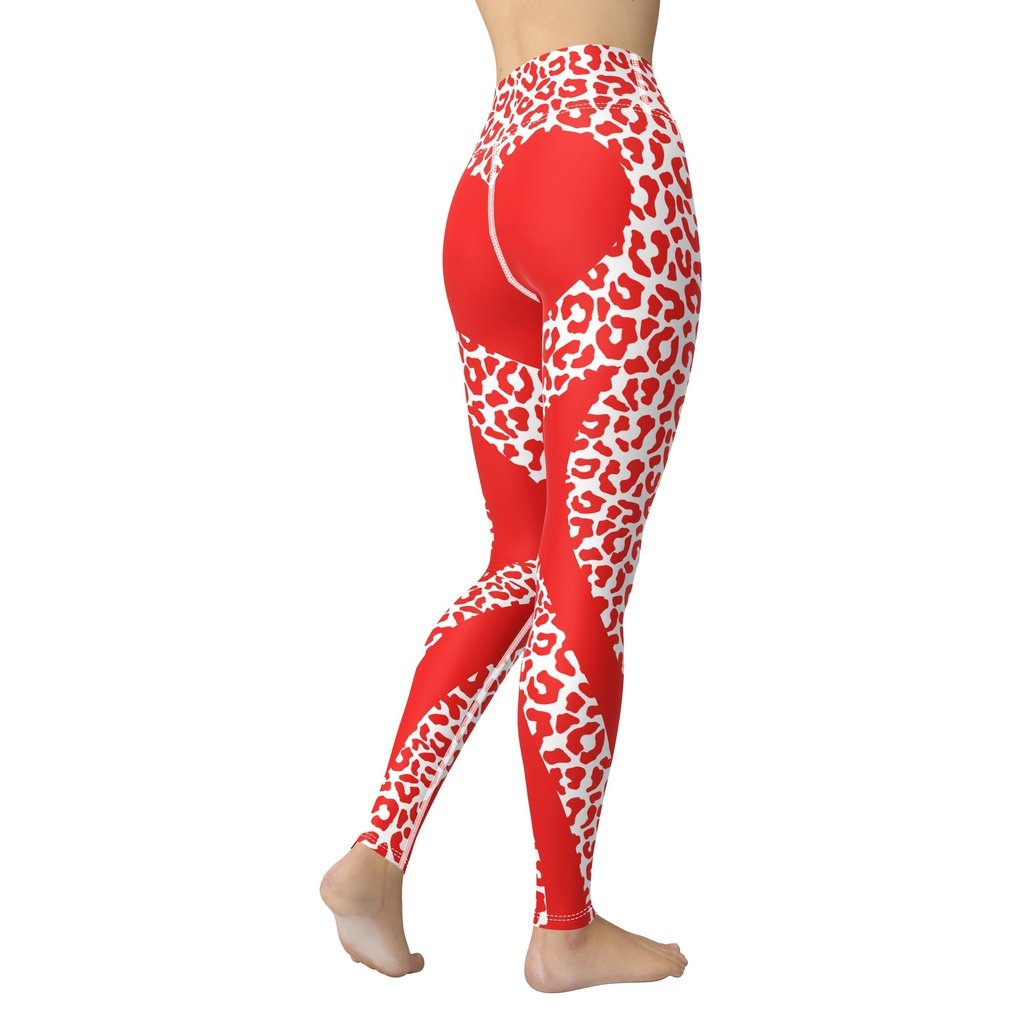 Red Leopard Heart Shaped Yoga Leggings