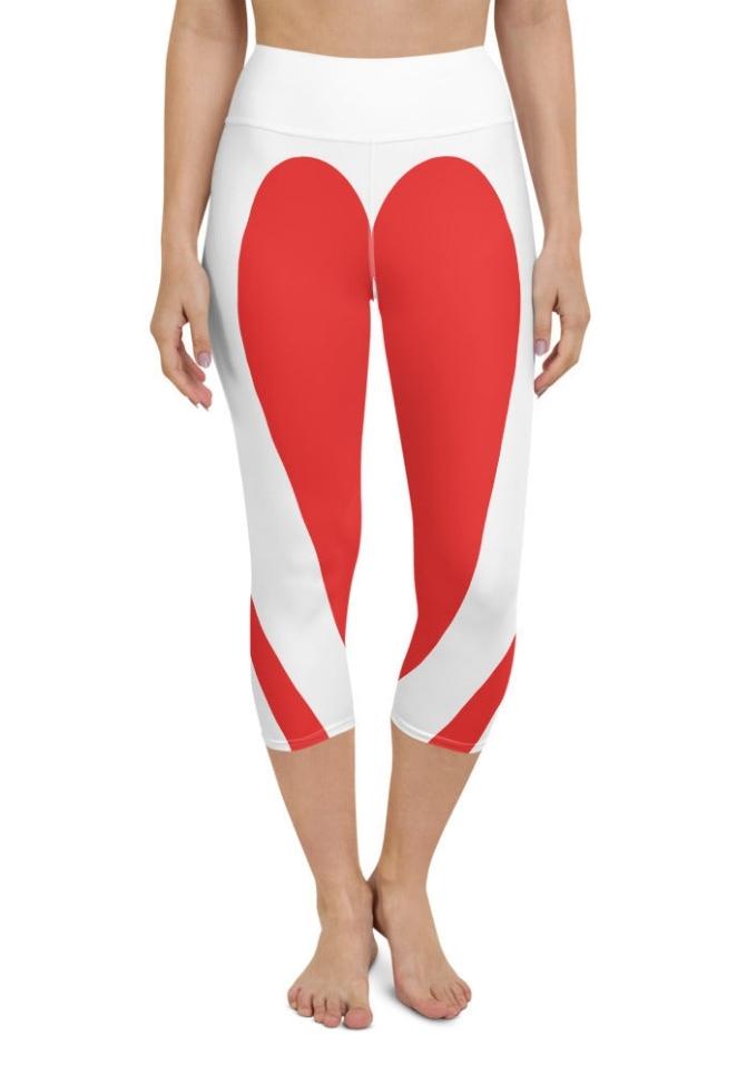 Red & White Heart Shaped Yoga Capris