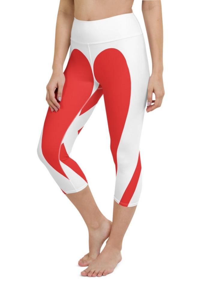 Red & White Heart Shaped Yoga Capris