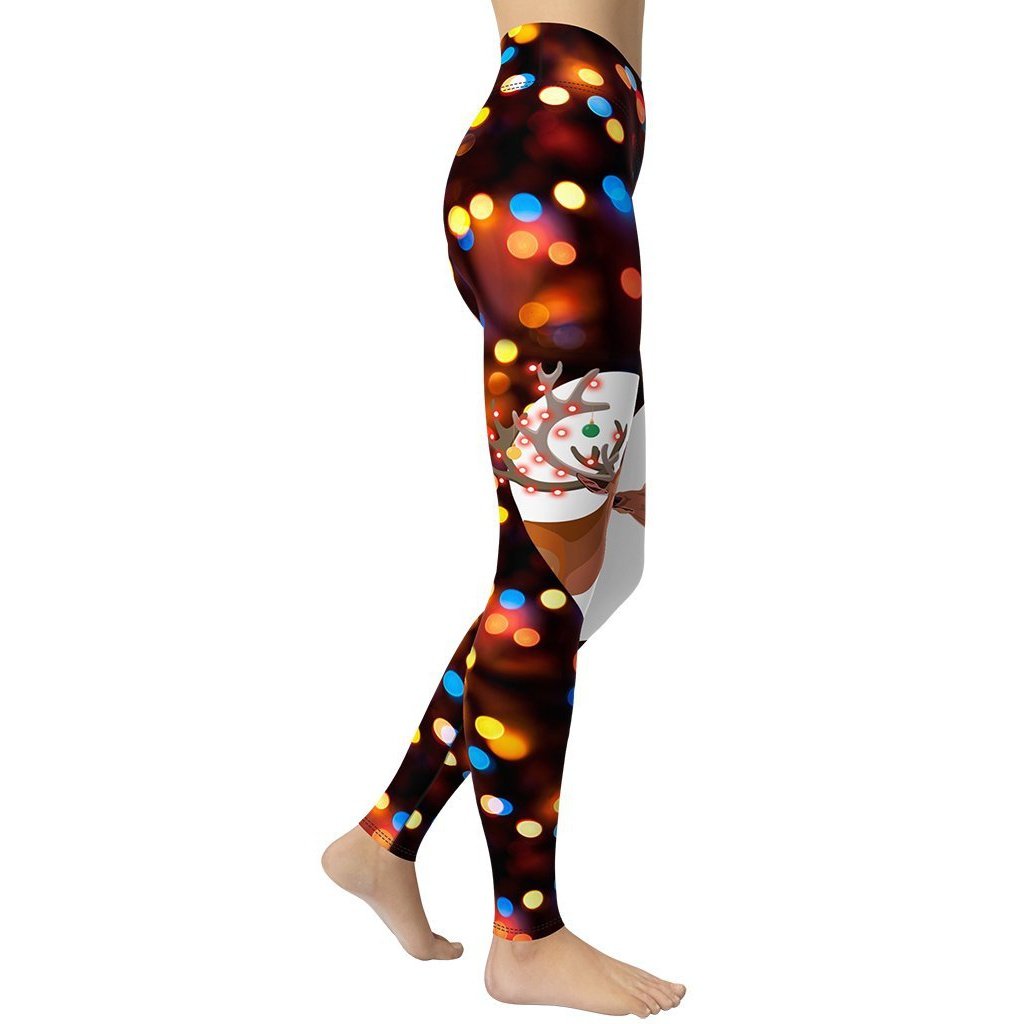Reindeers in Love Christmas Yoga Leggings - FiercePulse - Premium Workout Leggings - Yoga Pants