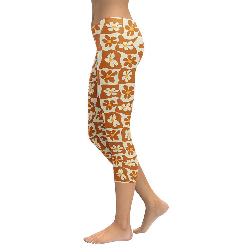 Retro Flower Checkerboard Capris