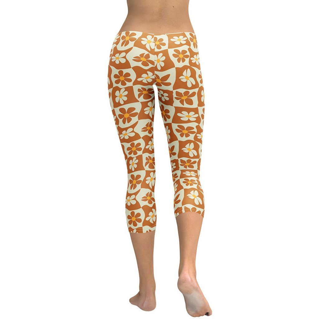 Retro Flower Checkerboard Capris