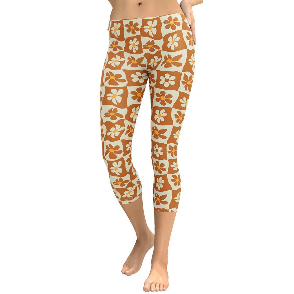 Retro Flower Checkerboard Capris