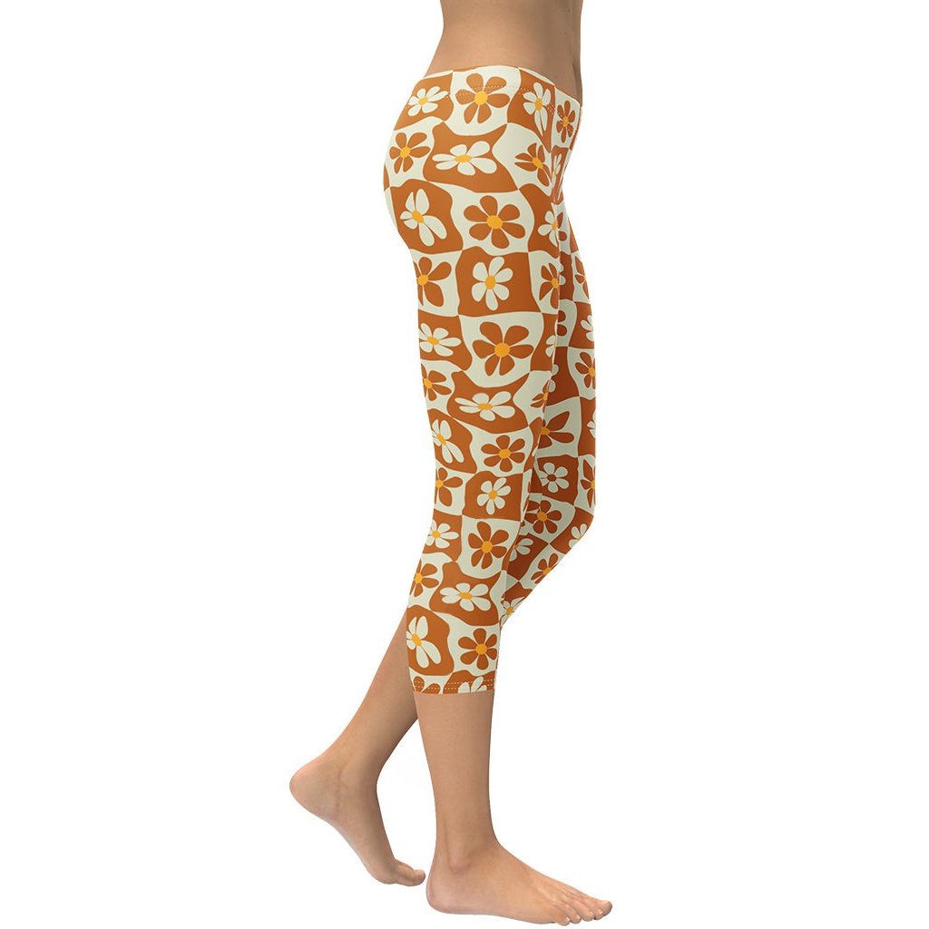 Retro Flower Checkerboard Capris