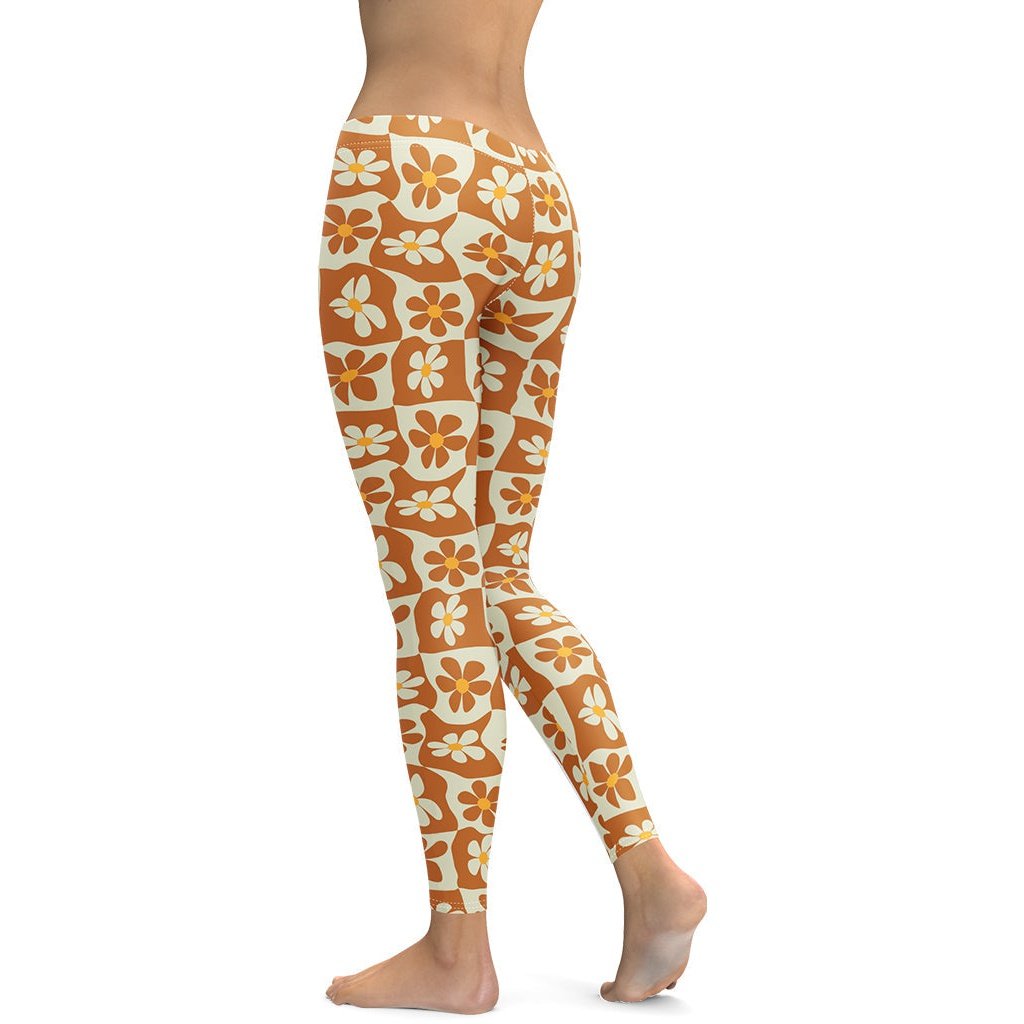 Retro Flower Checkerboard Leggings