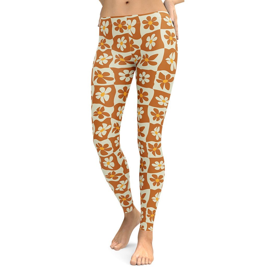 Retro Flower Checkerboard Leggings
