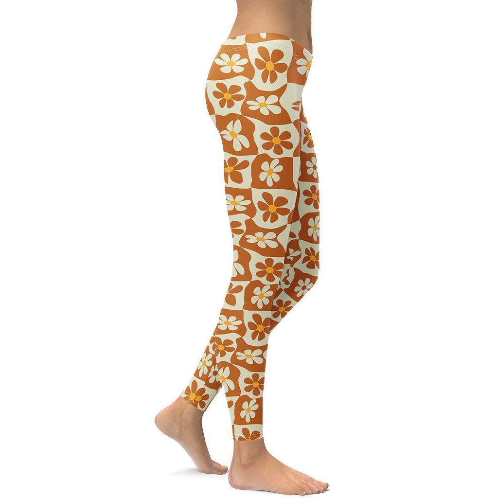 Retro Flower Checkerboard Leggings