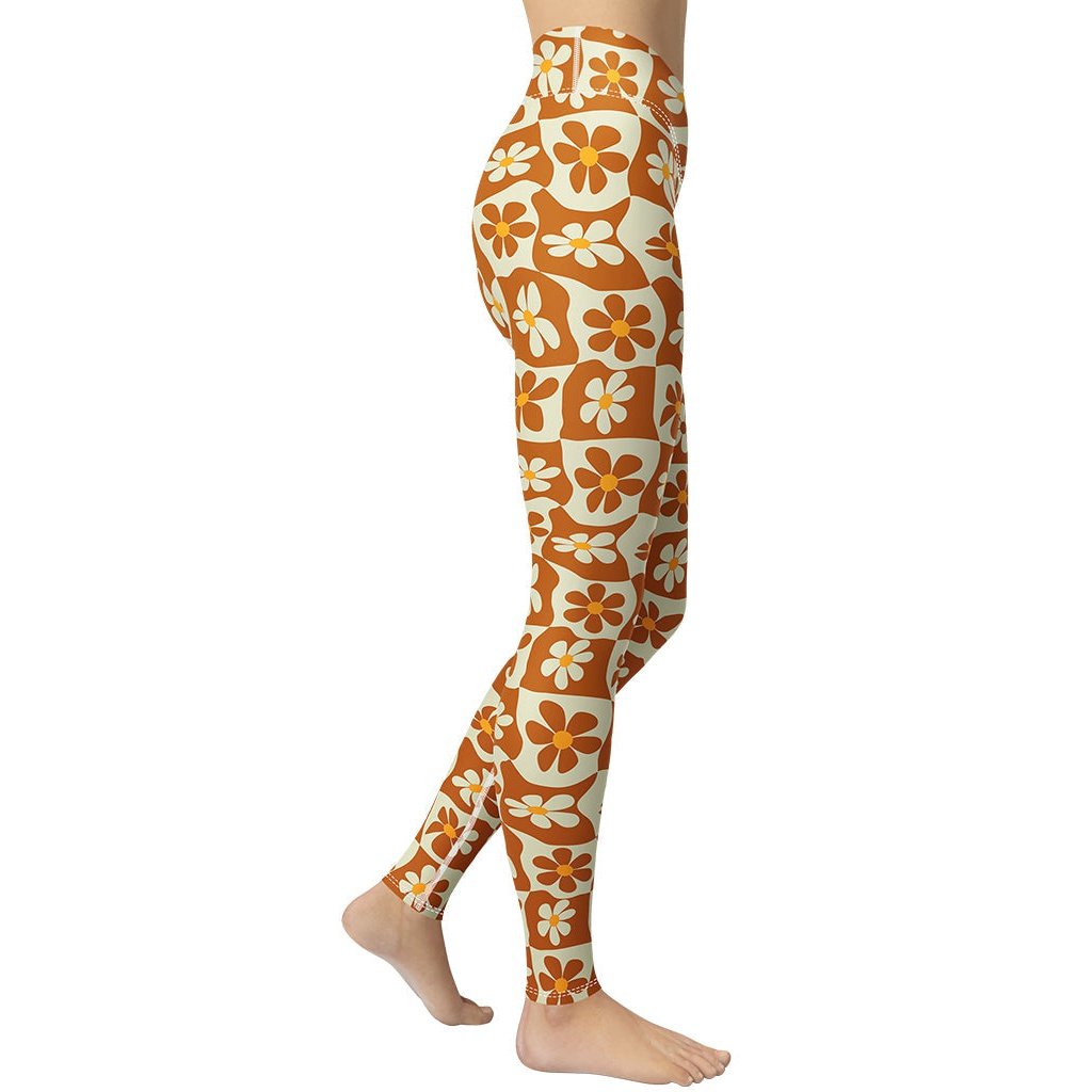 Retro Flower Checkerboard Yoga Leggings