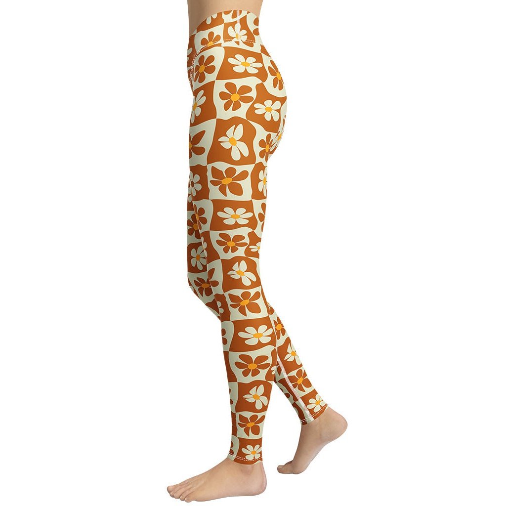 Retro Flower Checkerboard Yoga Leggings