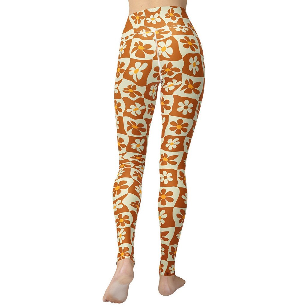 Retro Flower Checkerboard Yoga Leggings