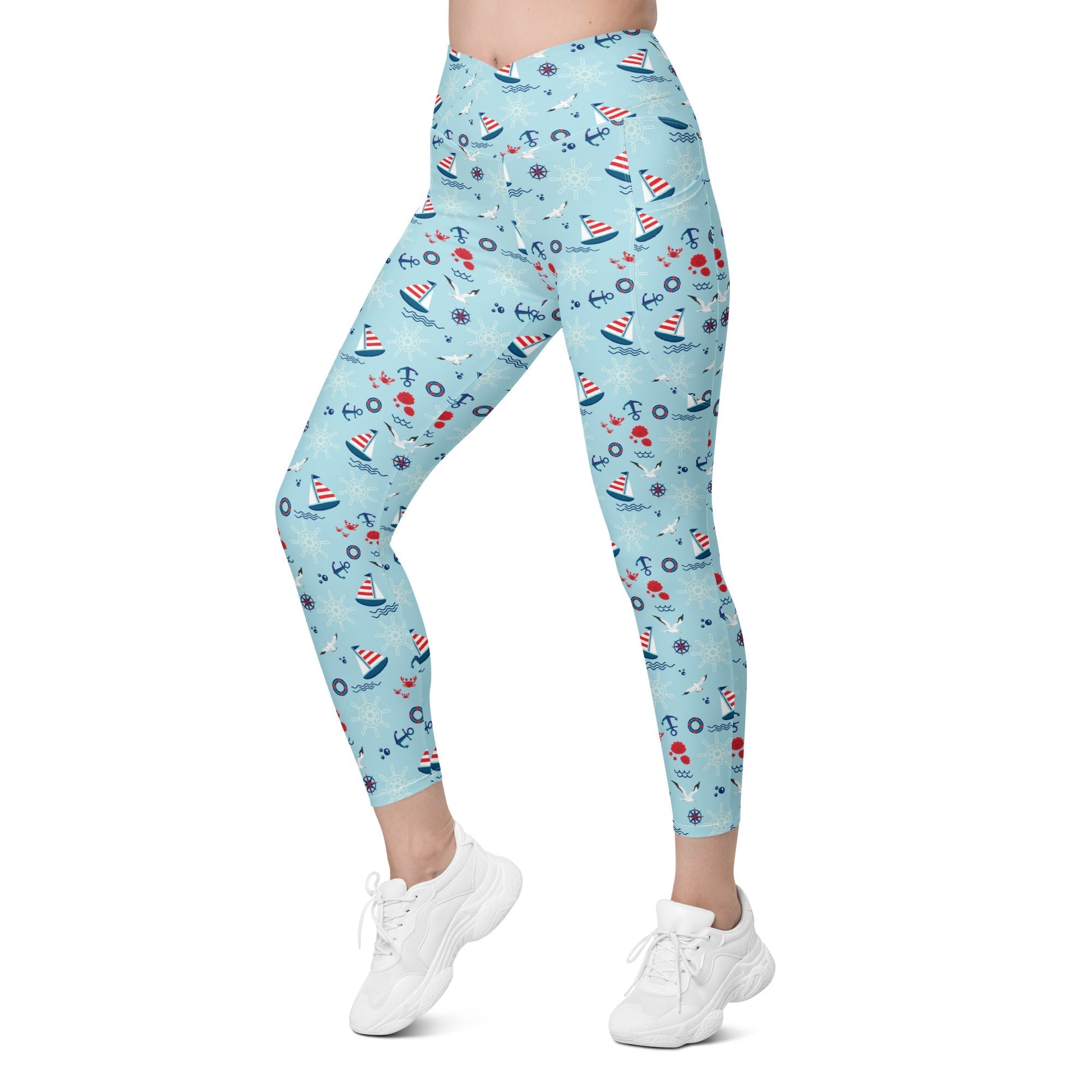 Sailing Boats Crossover Leggings With Pockets