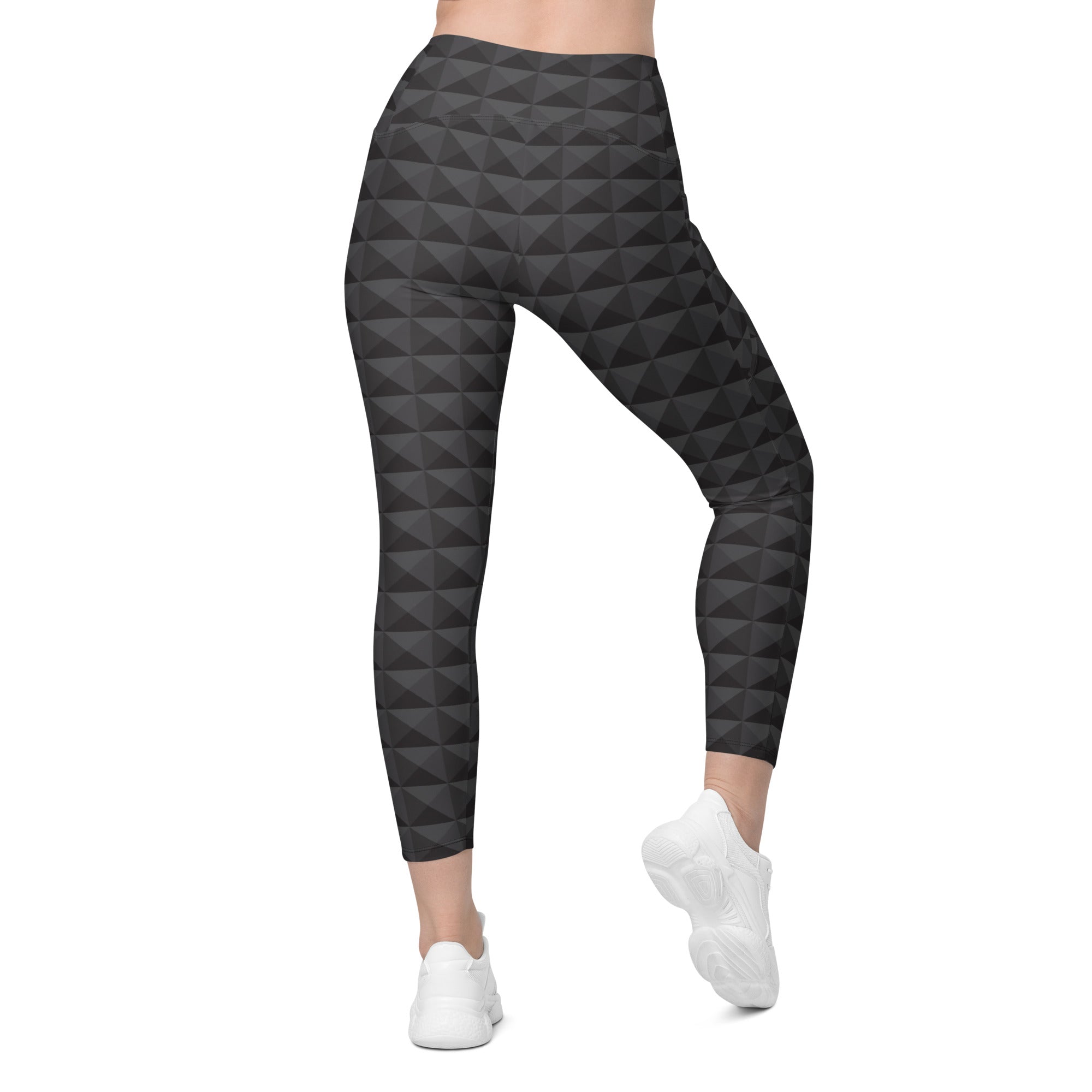 Seamless Cube Pattern Crossover Leggings With Pockets