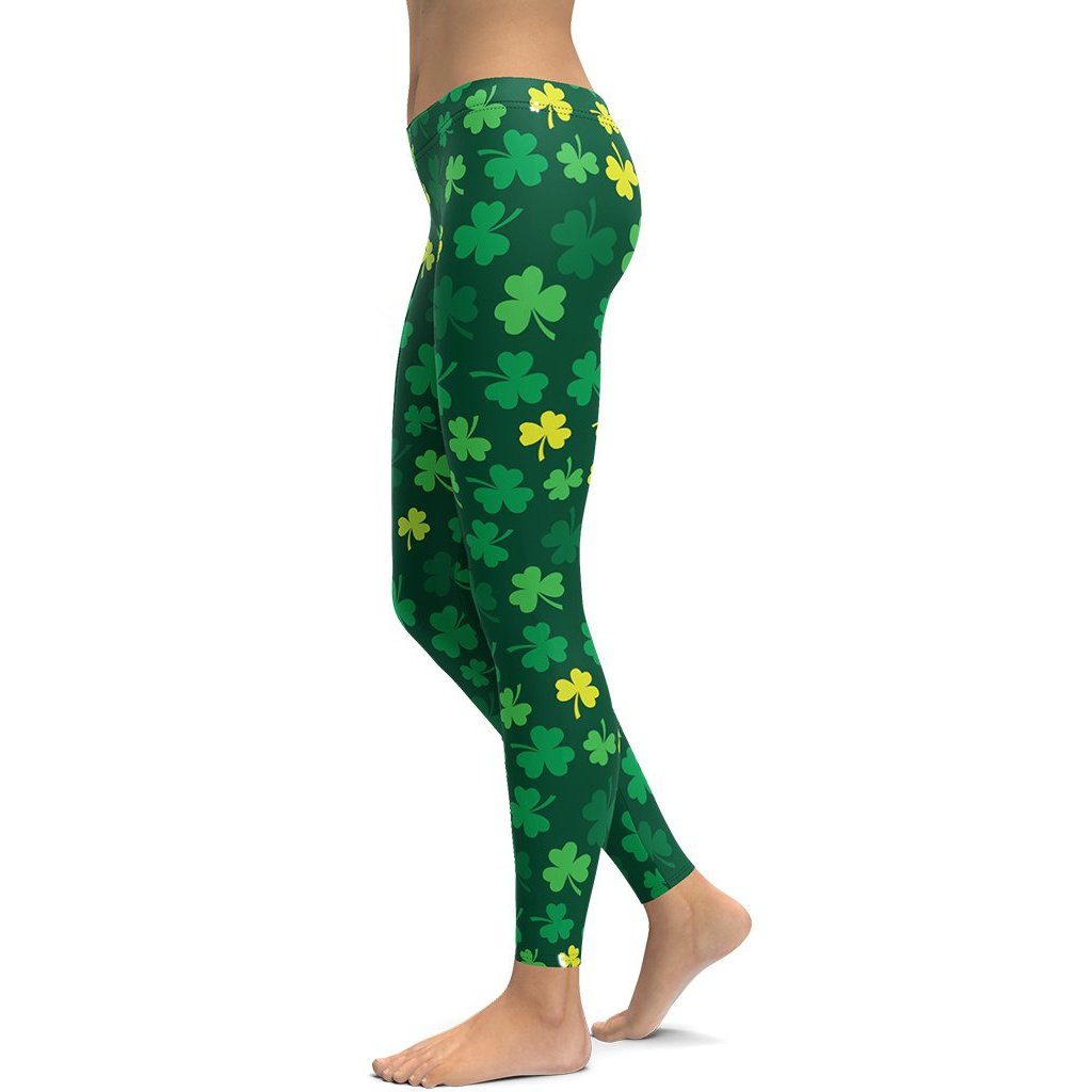 Four Leaf Clover Green Yoga Leggings St Patrick's Day Shamrock 