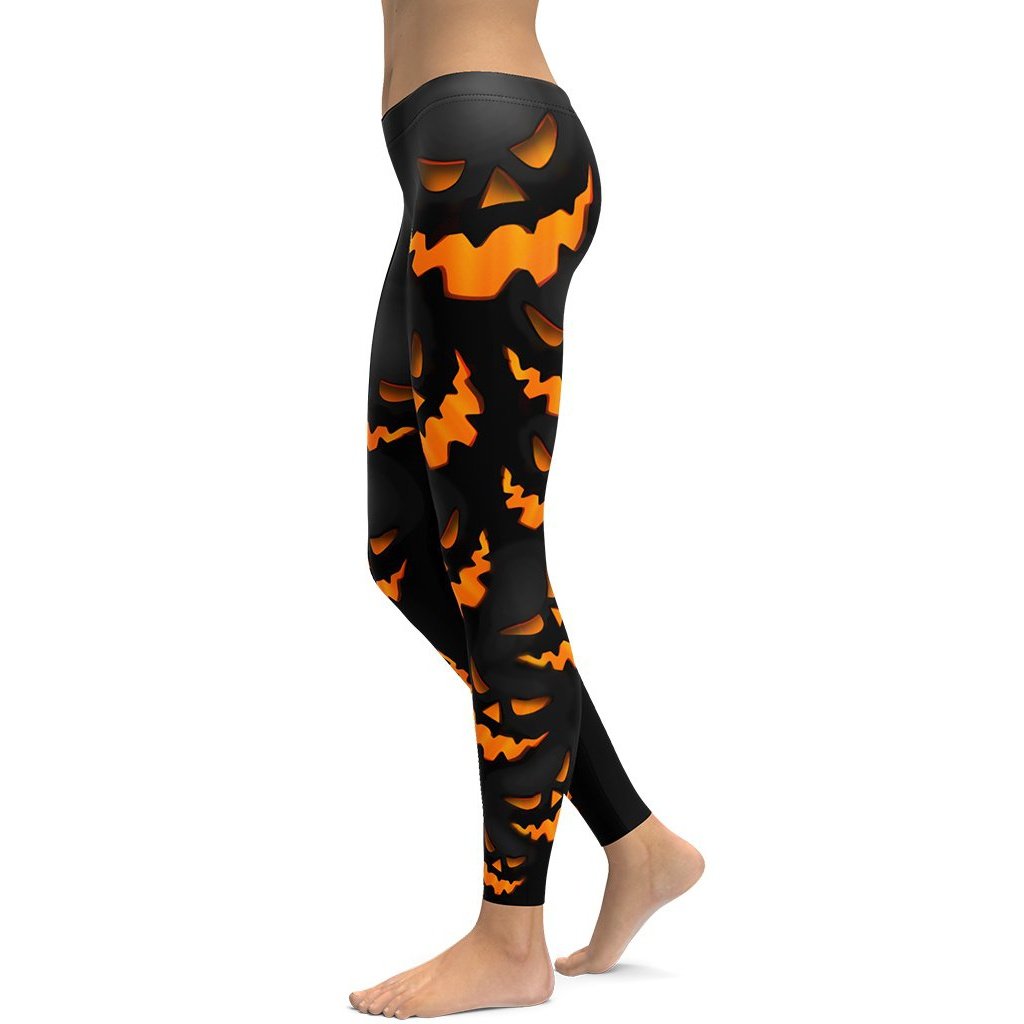 Halloween Pumpkin Printed High Waist Paragon Leggings For Women