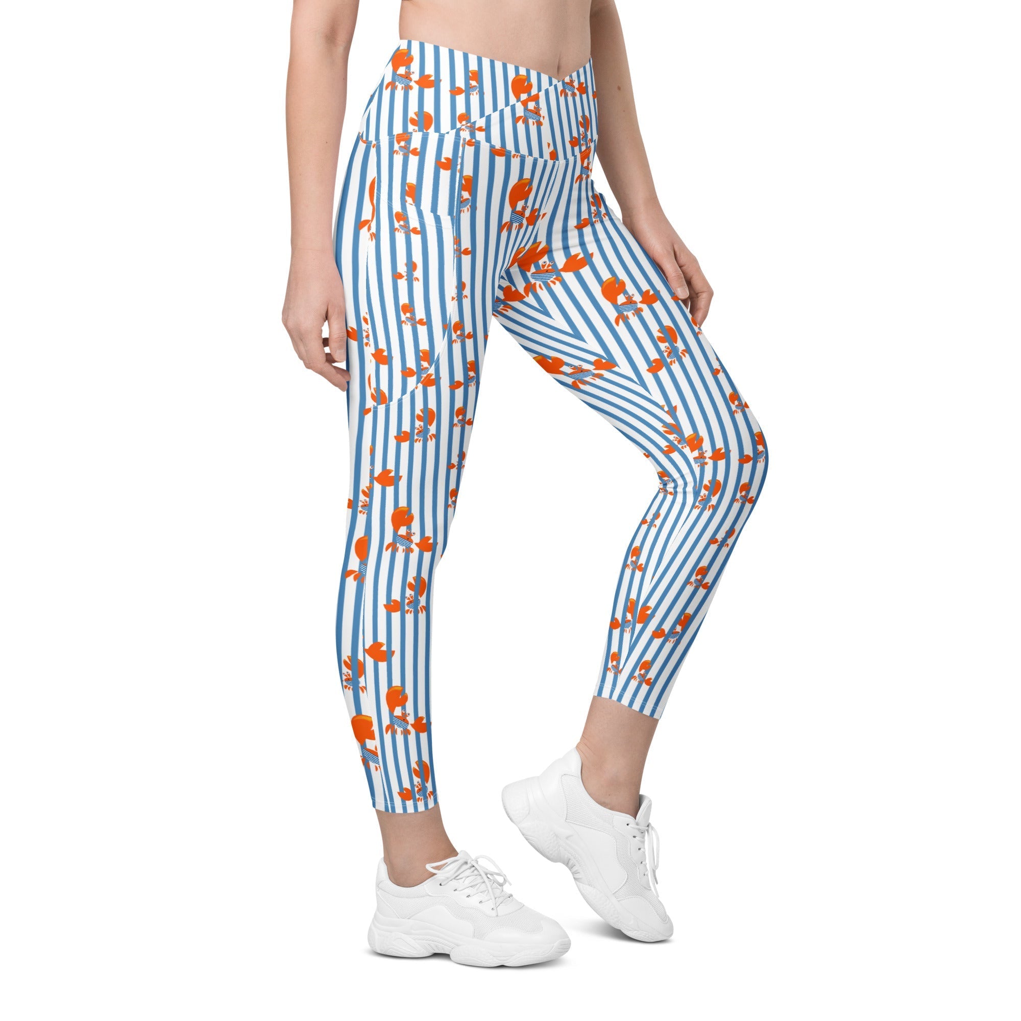 Stripes & Crabs Crossover Leggings With Pockets