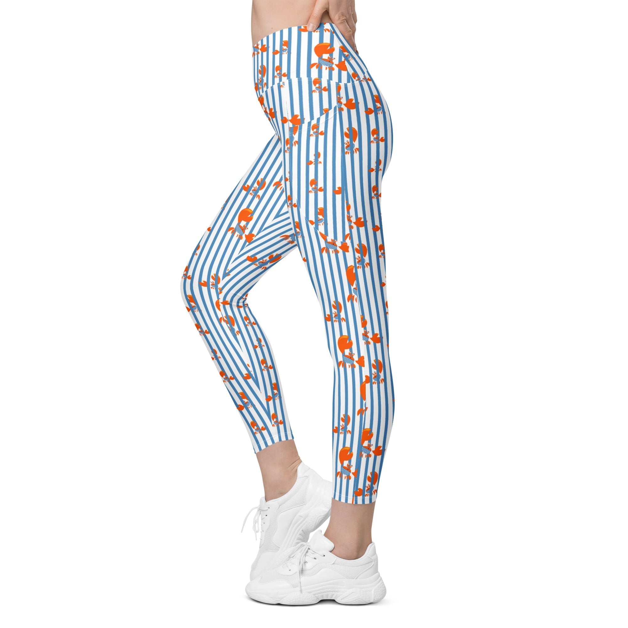 Stripes & Crabs Crossover Leggings With Pockets