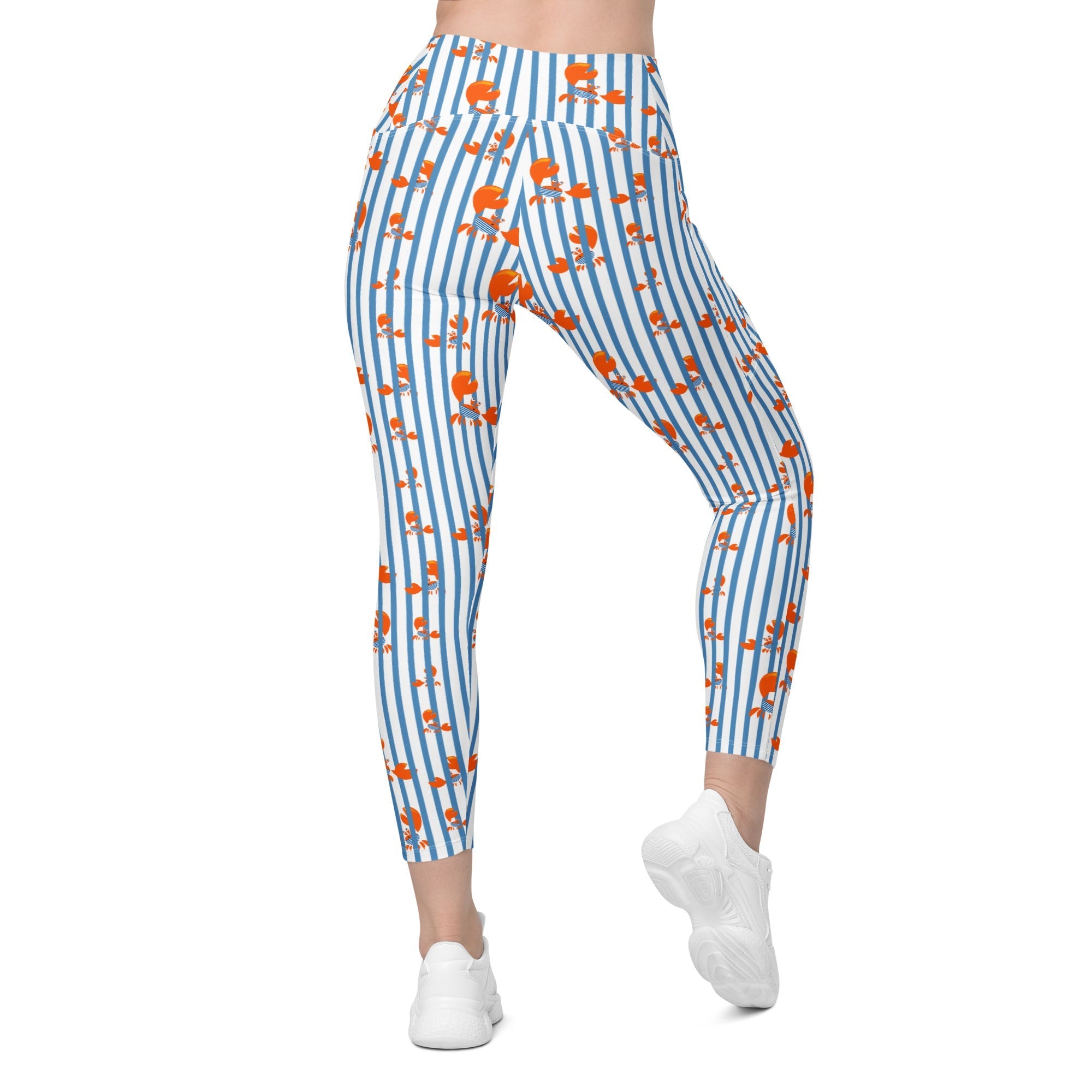 Stripes & Crabs Crossover Leggings With Pockets