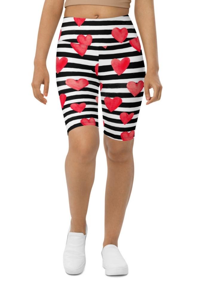 Stripes & Hearts Biker Shorts