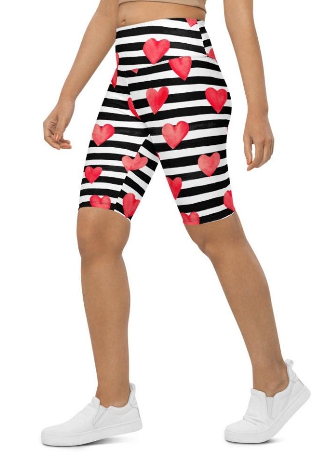 Stripes & Hearts Biker Shorts