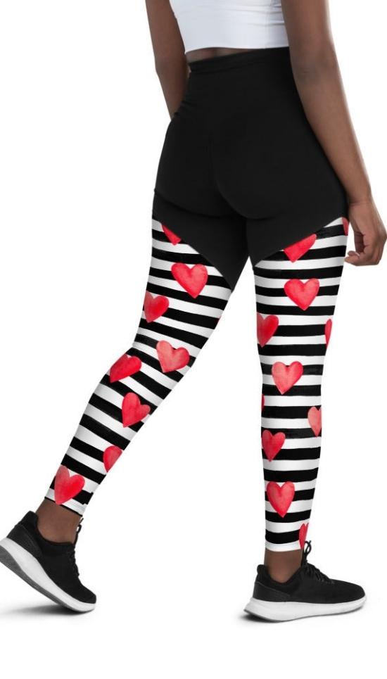 Stripes & Hearts Compression Leggings