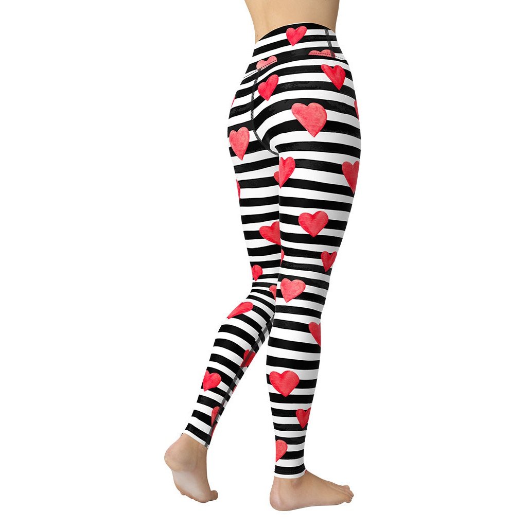 Stripes & Hearts Yoga Leggings