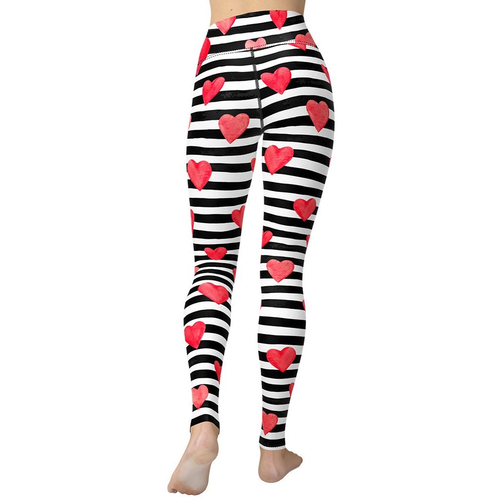 Stripes & Hearts Yoga Leggings