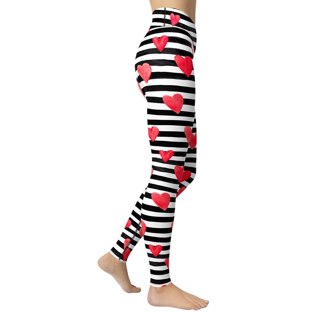 Stripes & Hearts Yoga Leggings