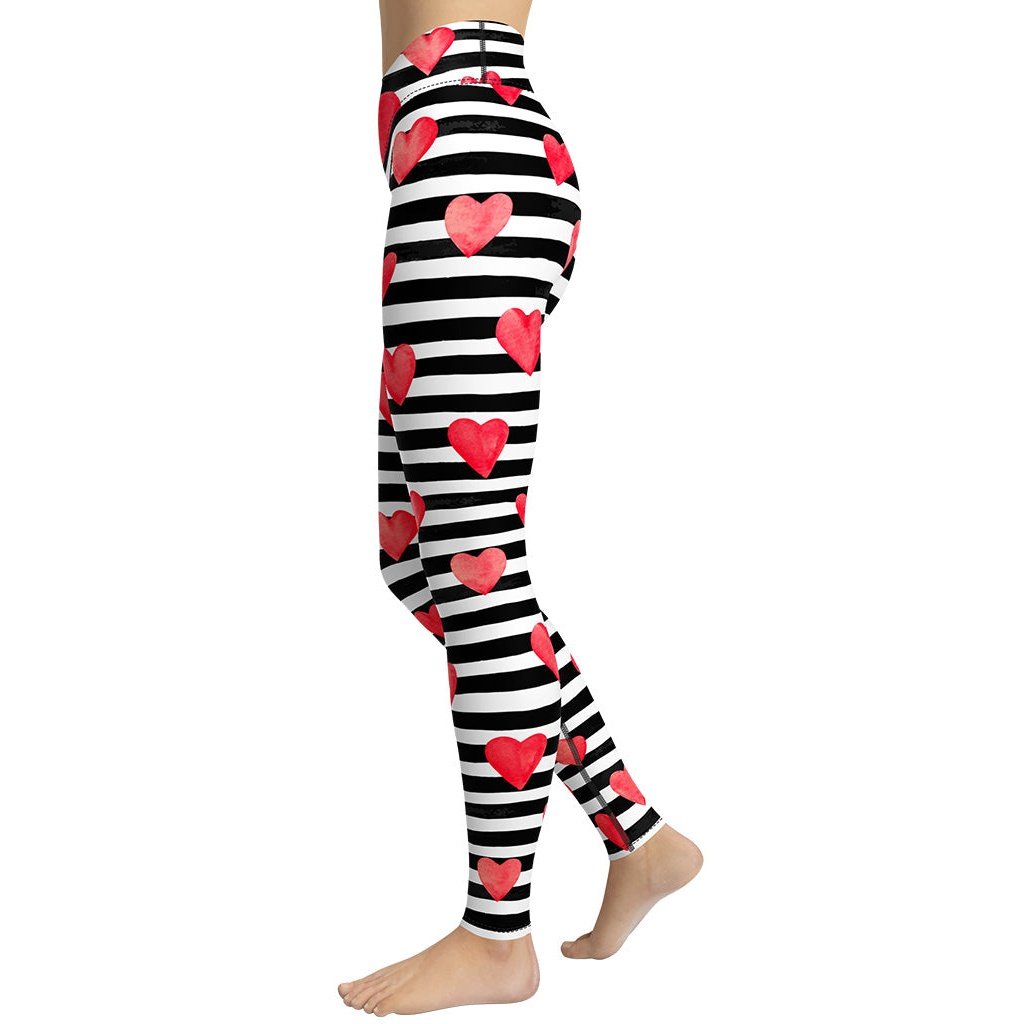 Stripes & Hearts Yoga Leggings