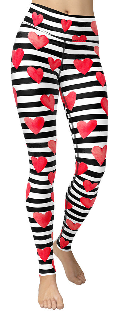 Stripes & Hearts Yoga Leggings