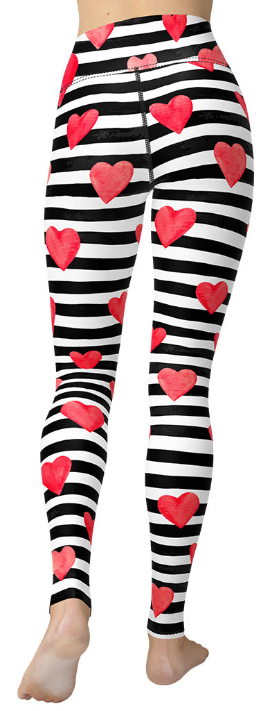 Stripes & Hearts Yoga Leggings