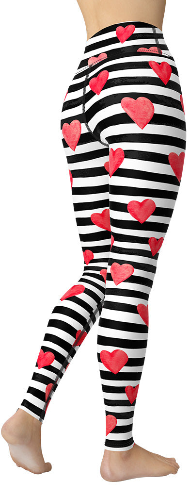 Stripes & Hearts Yoga Leggings