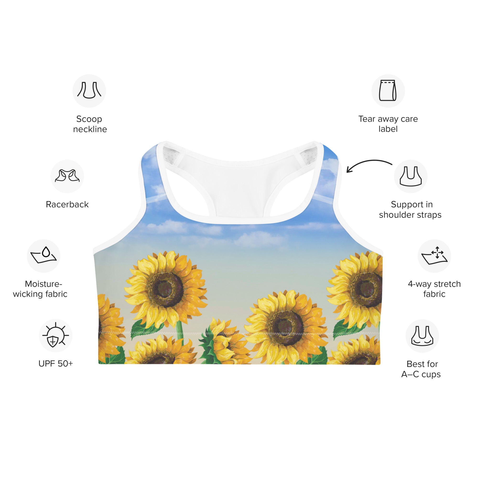 Sunflower Fields Sports Bra