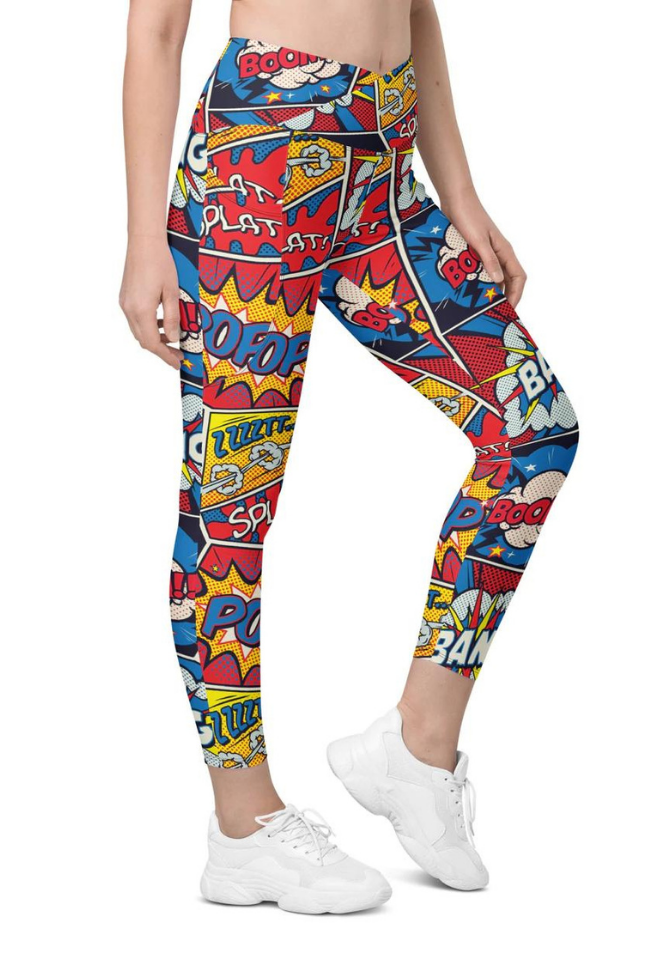 Superhero Comics Crossover Leggings With Pockets