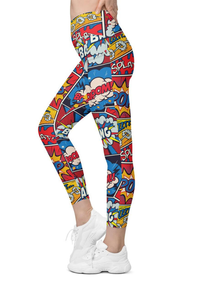 Superhero Comics Crossover Leggings With Pockets
