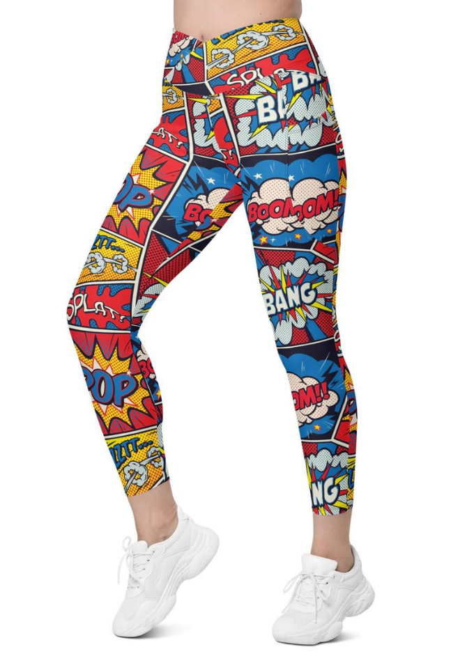 Superhero Comics Crossover Leggings With Pockets