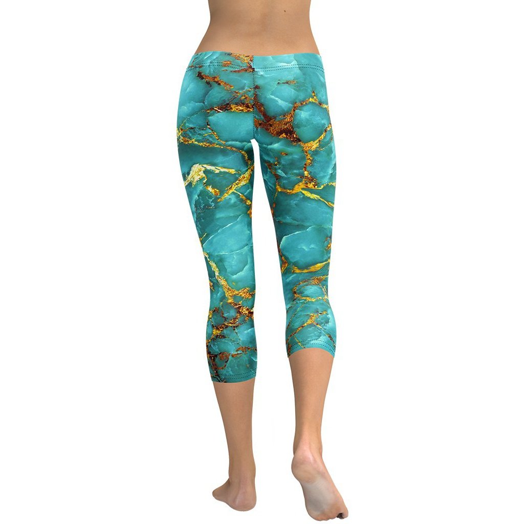 Turquoise & Gold Marble Capris