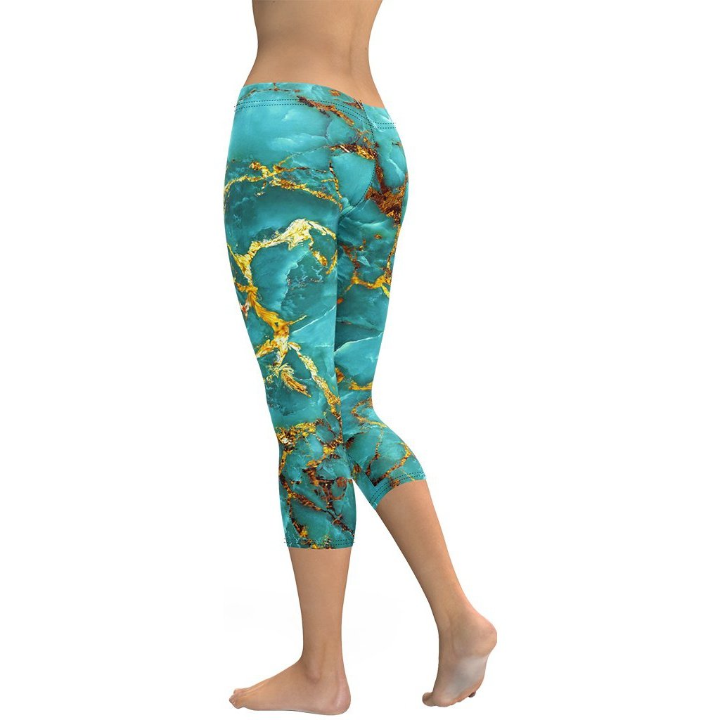 Turquoise & Gold Marble Capris