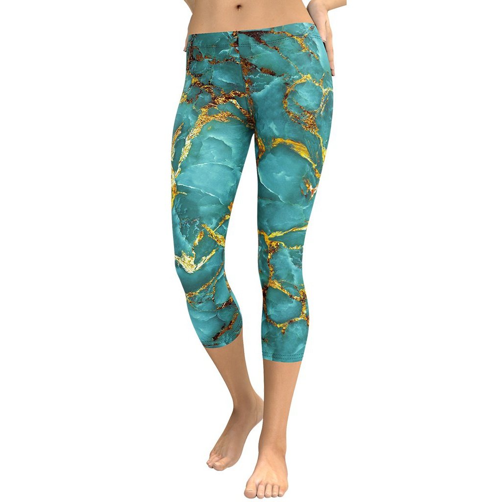 Turquoise & Gold Marble Capris