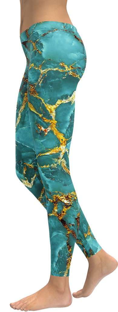 Turquoise & Gold Marble Leggings