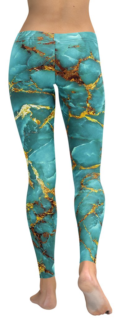 Turquoise & Gold Marble Leggings