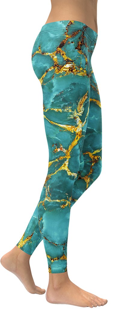 Turquoise & Gold Marble Leggings