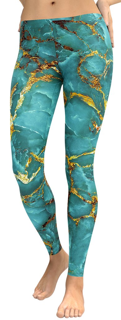 Turquoise & Gold Marble Leggings