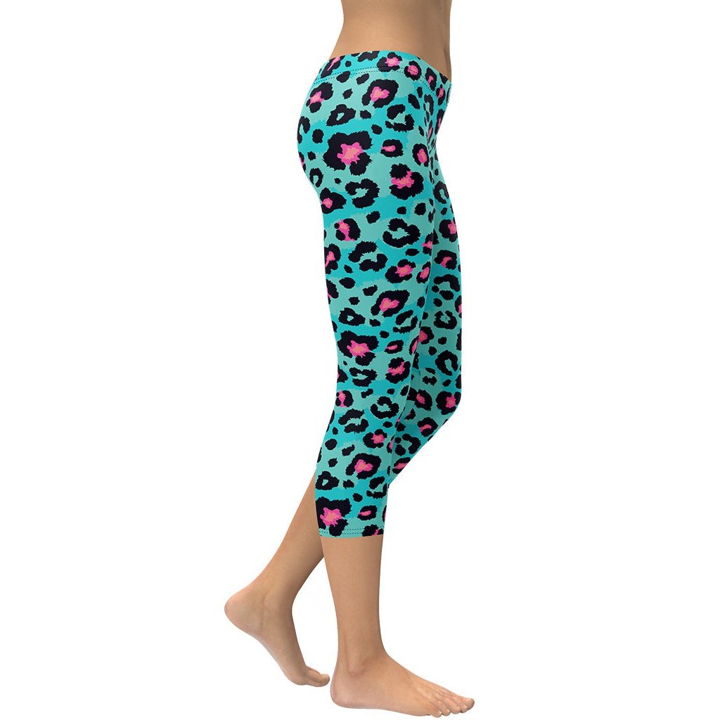 Turquoise Leopard Print Capris