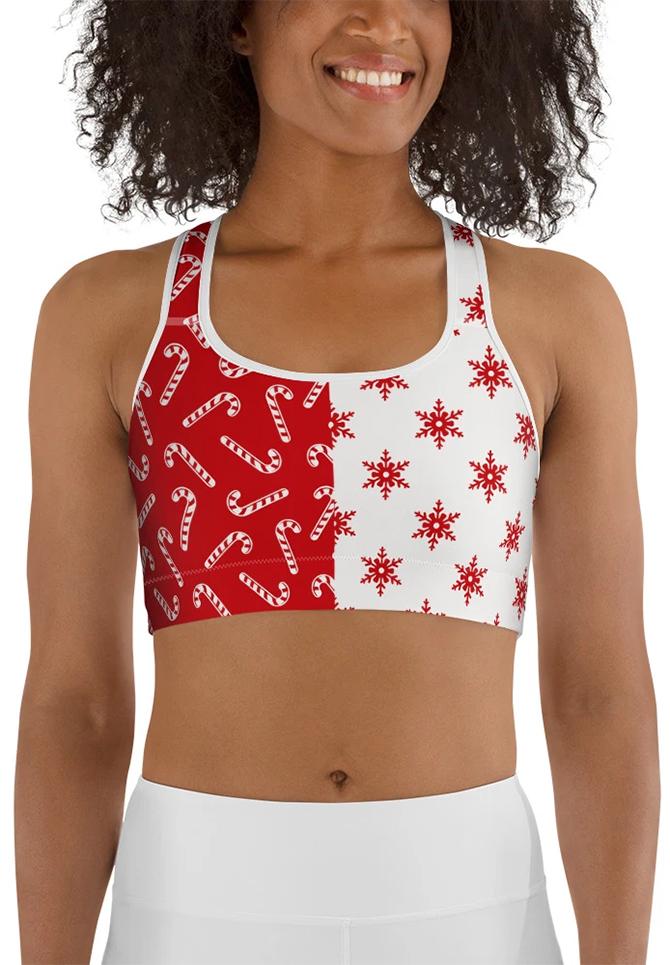 Two Patterned Christmas Sports Bra: Women's Christmas Outfits